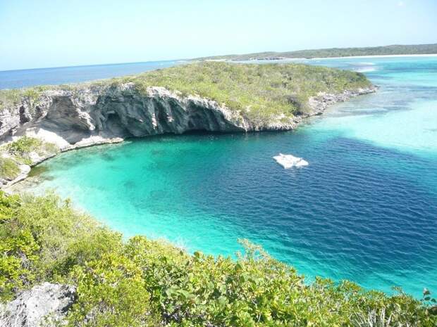 Голубая дыра на Багамах, куда погружаются дайверы, чтобы испытать свою храбрость