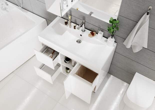 Тумбы для ванной комнаты с корпусами покрытыми пленкой ПВХ белого цвета