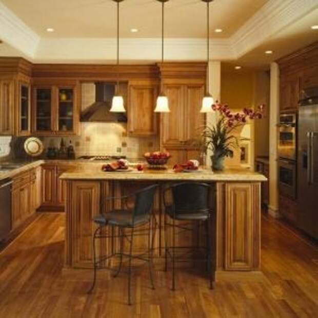 деревянный пол на кухне 1