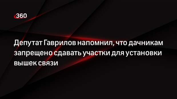 Депутат Гаврилов напомнил, что дачникам запрещено сдавать участки для установки вышек связи