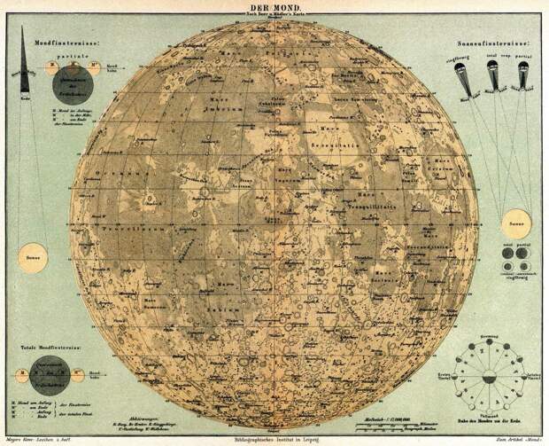 Фото: wikimedia.org/ Позднее издание карты Луны Медлера и Бера, 1885-1890 годы