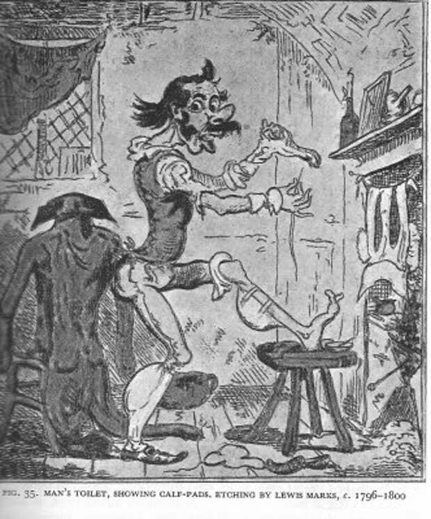Карикатура 1790-х годов на туалет джентельмена.