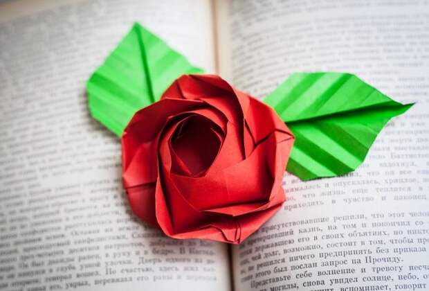 Роза из бумаги, созданная с помощью техники оригами 