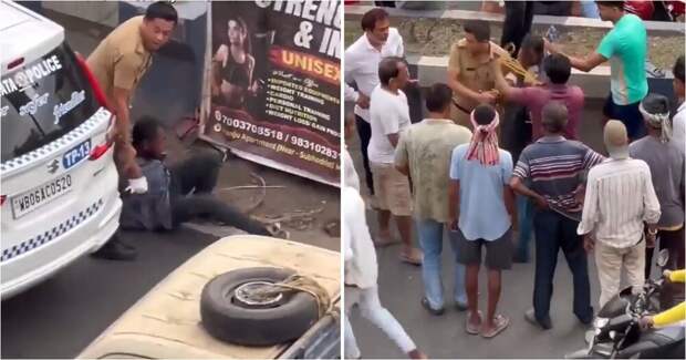 В Индии мужчина бросался камнями в автомобили — задержание переросло в жёсткий инцидент