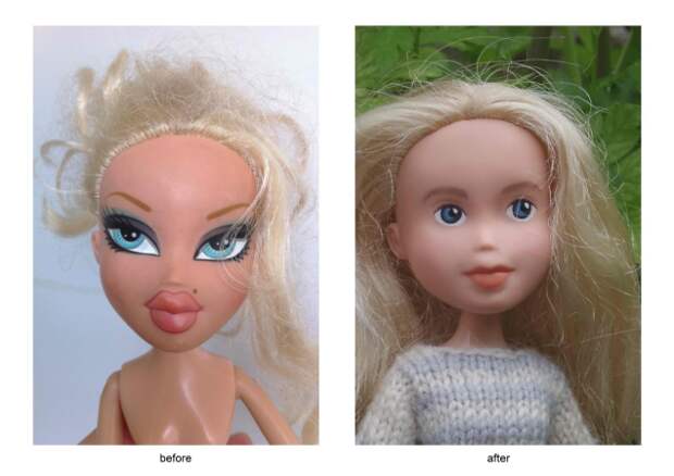 стереть макияж с кукол, смыл макияж с куклы, удаление макияжа с кукол