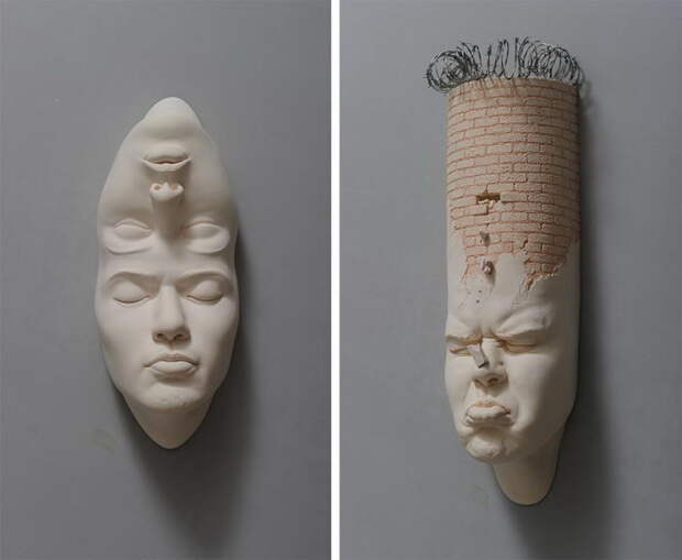 Тянущиеся лица в скульптурах Johnson Tsang Тянущиеся лица в скульптурах Johnson Tsang