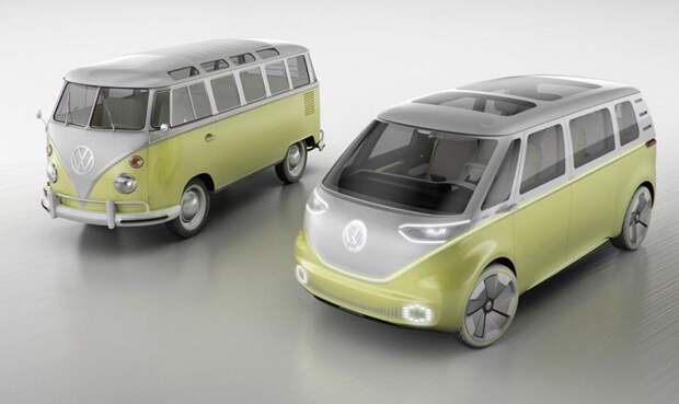 7. Volkswagen I.D. Buzz и его ранний предшественник – Volkswagen Microbus.