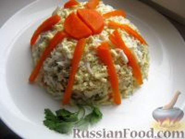 Фото к рецепту: Слоеный салат с курицей, яблоками и орехами