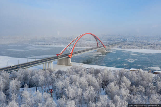 Зимний Новосибирск, Бугринский мост, рассвет
