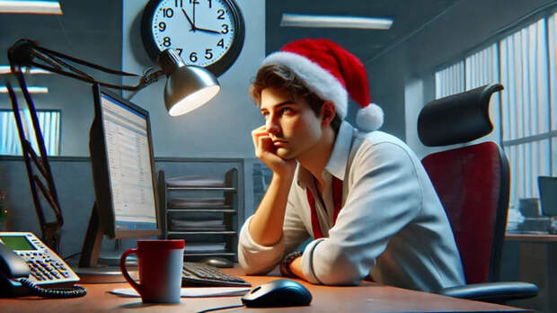 На работе перед Новым годом / Изображение сгенерировано нейросетью DALL-E / amic.ru