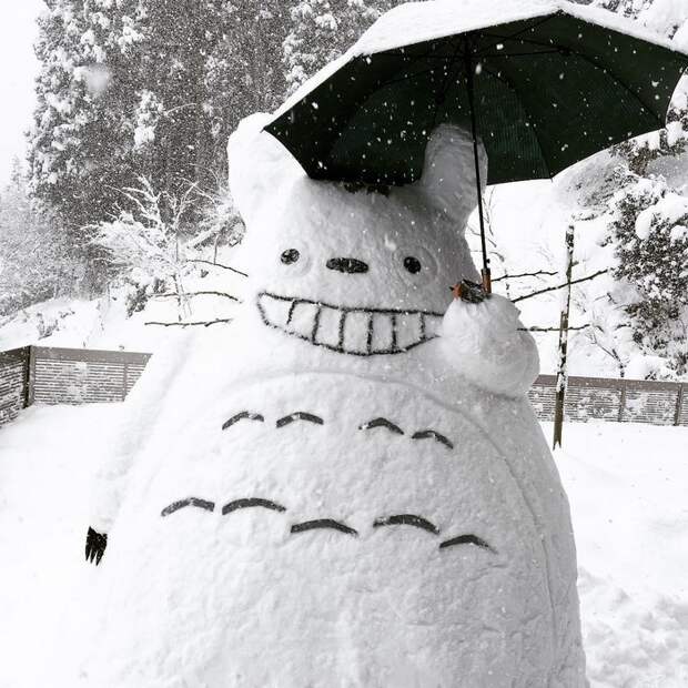 Японцы превращают неожиданный снег в произведения искусства! красота, снег, творчество, япония