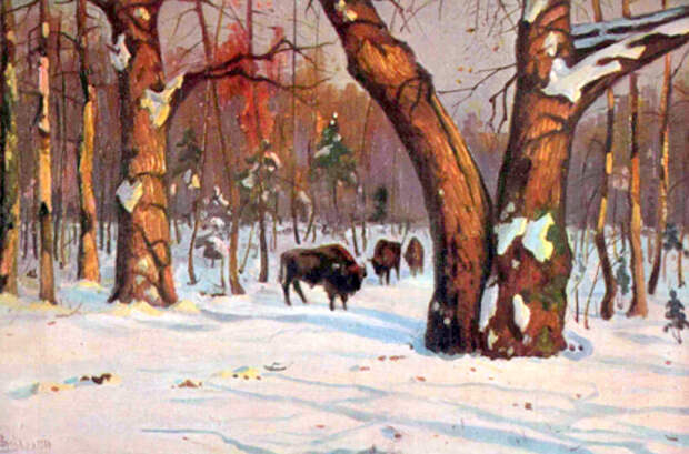 Яков Бровар «Зимний пейзаж. Вид Беловежской пущи», 1908 год