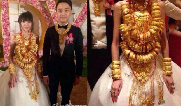В Китае жених навесил на невесту 60 кг золотых украшений