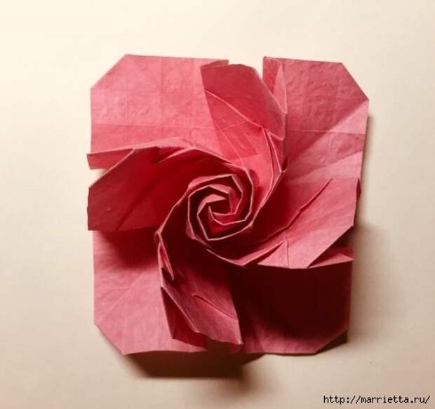 Роза в технике оригами из бумаги (7) (490x461, 96Kb)