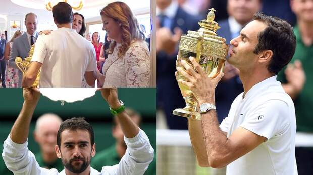Картинки по запросу A kiss from Kate! Federer clinches EIGHTH men's Wimbledon title and gets a royal congratulation