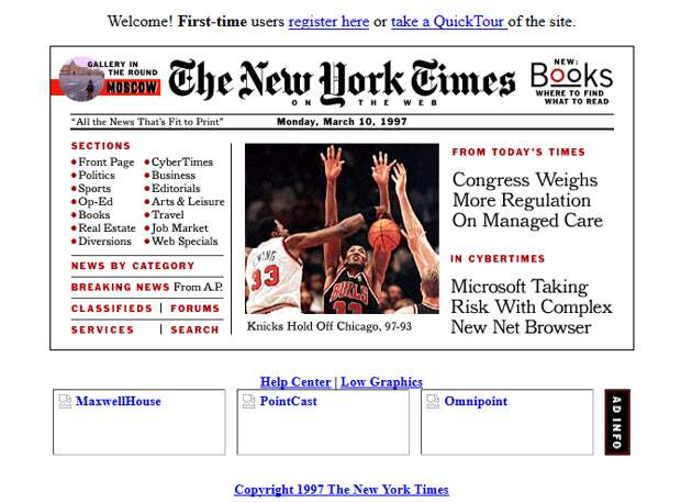 Screenshot of the New York Times website in 1997