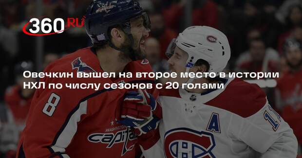 Овечкин занял чистое второе место в истории НХЛ по числу сезонов с 20 голами