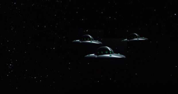 three ufos in the night sky