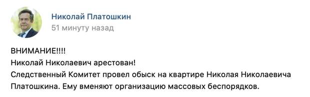 Платошкин арестован за организацию массовых беспорядков Платошкин арестован за организацию массовых беспорядков