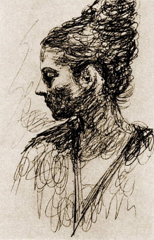 Пабло Пикассо. Профиль Ольги с шиньоном. 1917 год