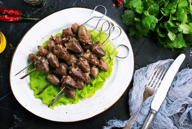 Диетический шашлык из куриных сердечек