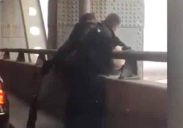 На мосту Верразано-Нарроус водитель и полицейские спасли мужчину от самоубийства 01042019 На мосту Верразано-Нарроус водитель и полицейские спасли мужчину от самоубийства