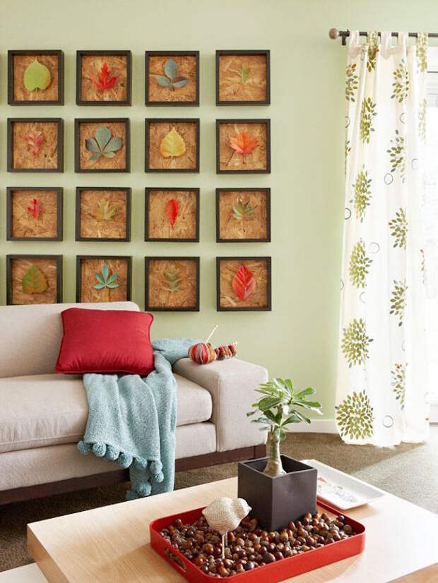 Декор осенними листьями - панно из картин