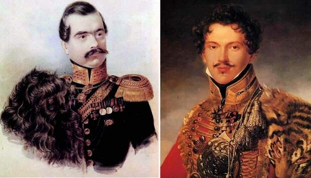 Слева: полковник лейб-гвардии Гусарского полка Н. И. Бухаров (1838), справа: офицер лейб-гвардии Гусарского полка П. П. Лачинов (1814). | Фото: leonidzl.com.