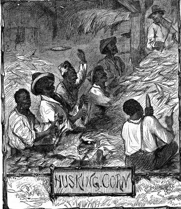 Рабы занимаются переработкой хлопка (Юг США, 1860-е годы)