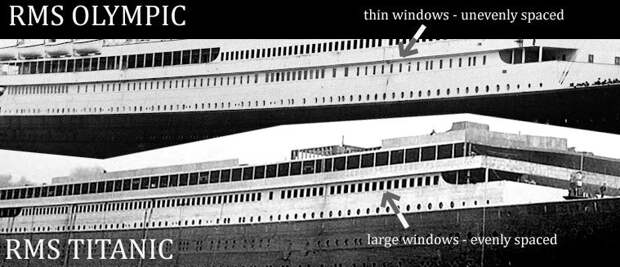 Два фото «Титаника» и «Олимпик», на которых вы можете увидеть различия.
