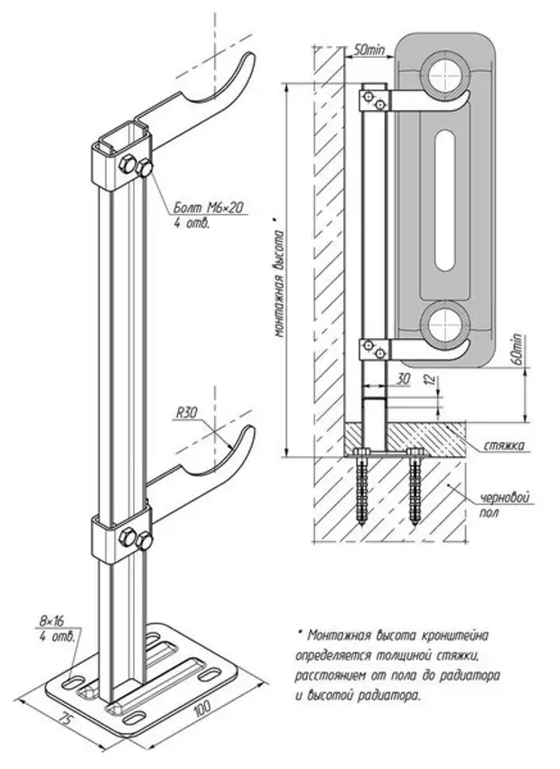 Кронштейны для крепления радиаторов отопления к стене и полу - Мастер ...