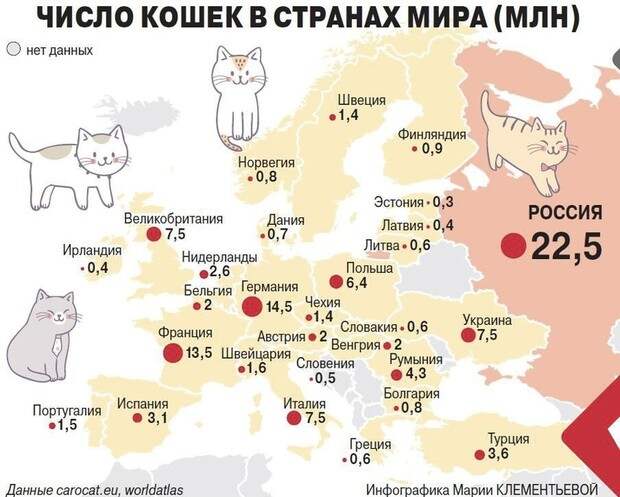 Фото №2 - Карта: сколько котов живет в разных странах Европы