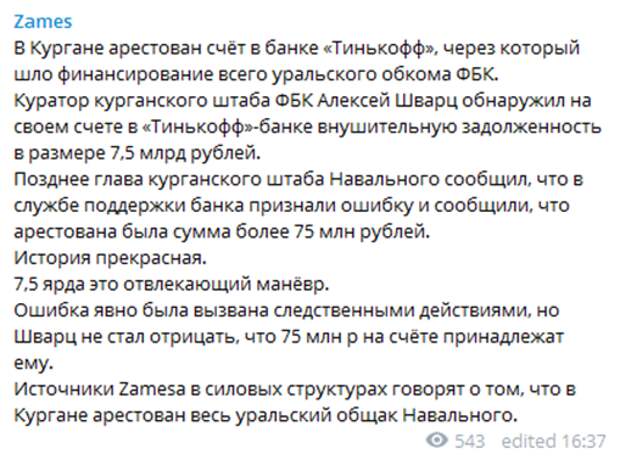 Курган: штаб Навального держал на счетах миллионы рублей