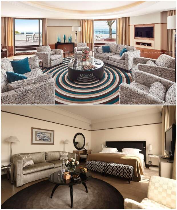 Эти комнаты «повидали» немало знаменитых актеров Голливуда и не только (Grand Hyatt Cannes Hоtel Martinez).