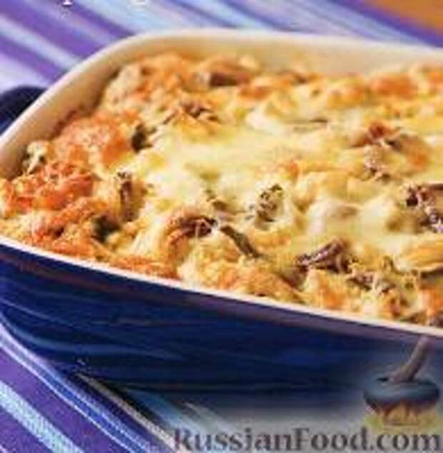 Фото к рецепту: Хлебная запеканка с курицей, грибами и спаржей
