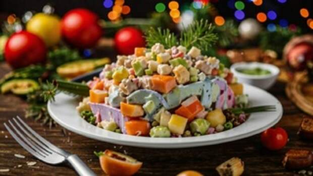 Салат оливье / Изображение сгенерировано нейросетью Kandinsky by Sber AI / amic.ru