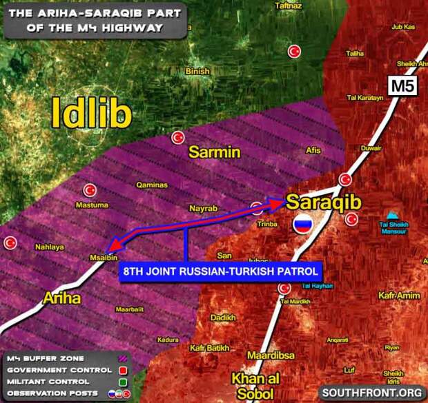Маршрут 9-го совместного патрулирования на карте Идлиба