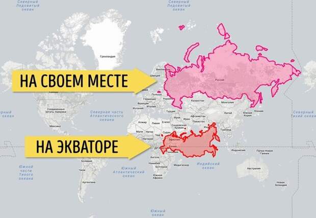Но, даже на экваторе, Россия на порядок больше любой другой страны.