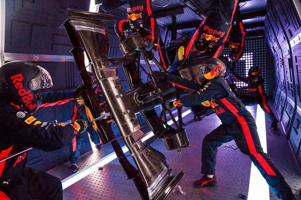 We've never seen this angle on TV Aston Martin Red Bull Racing’s mechanics pictured performing the Zero-G pit stop aboard an aircraft in Russia.