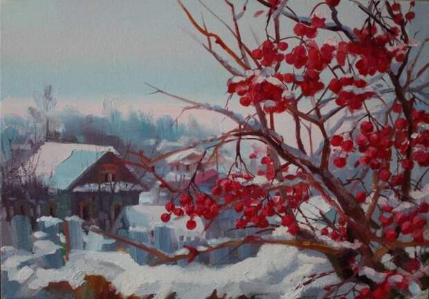 Зимний пейзаж. Калина. Автор: Екатерина Багута.