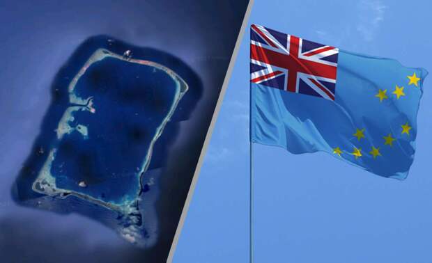 Самый прямоугольный атолл в составе Тувалу - Мотулало, и флаг Тувалу