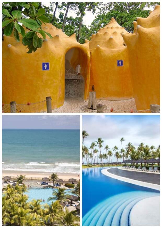 Общественная уборная на пляжах курорта Прайя-ду-Форте больше напоминает сказочные домики морского царства (Бразилия).