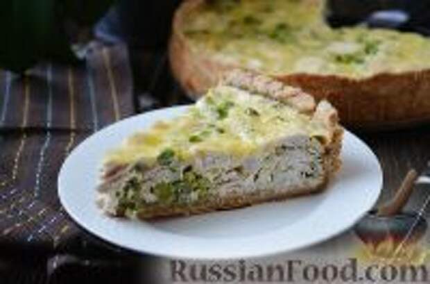 Фото к рецепту: Киш с куриной грудкой и горошком