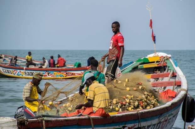 Рыбаки в Гамбия, Африка. 