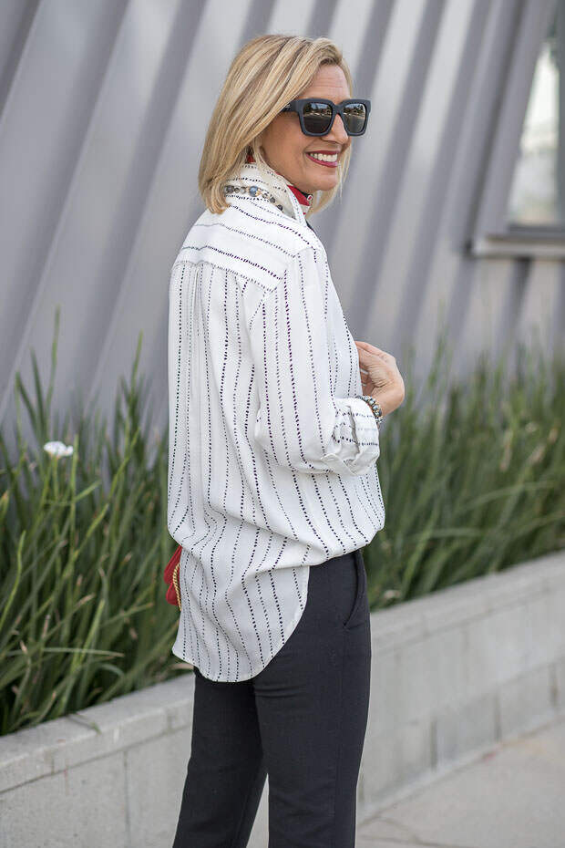 ivory pebble stripe button front shirt for women