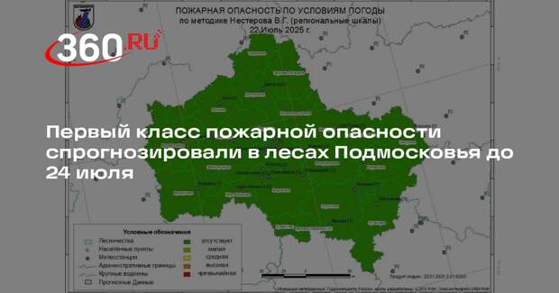 Первый класс пожарной опасности спрогнозировали в лесах Подмосковья до 24 июля