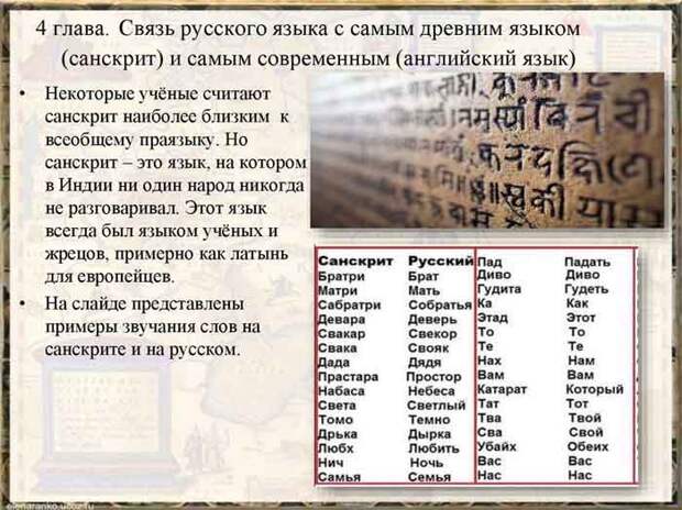 Русский язык и древний санскрит – сотни совпадающих слов и значений
