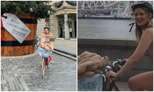 Зачем эта британка голышом прокатилась на велосипеде по Лондону