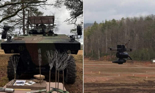 БТР VBCI с дополнительными элементами защиты и БПЛА TEMARA