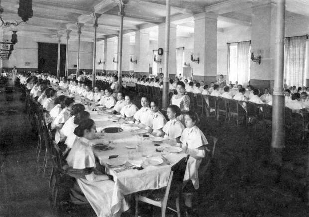 Смолянки в столовой. Выпускной альбом института 1889 года Смолянки в столовой. Выпускной альбом института 1889 года